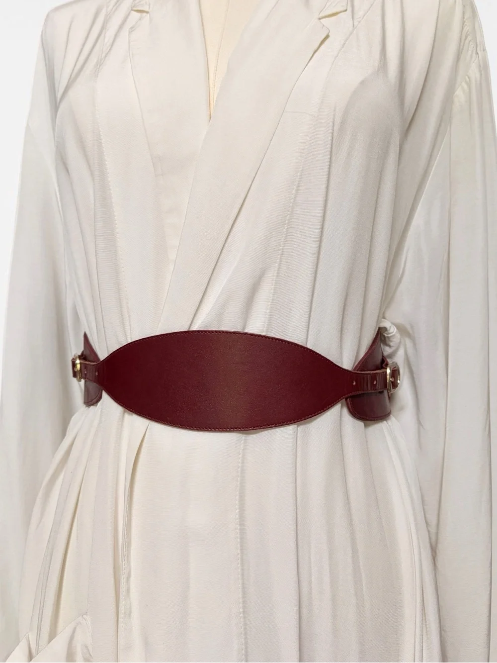 Vintage 80s Phillippe Wide Burgundy Leather Waist Belt with Gold Buckle Sz Small